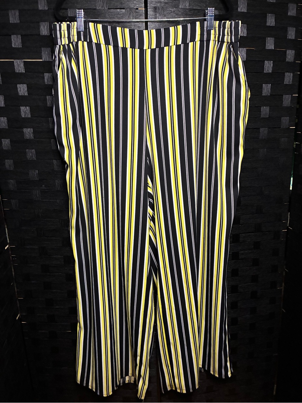 Cato Black & Yellow Vertical Stripe Wide Leg Pants
